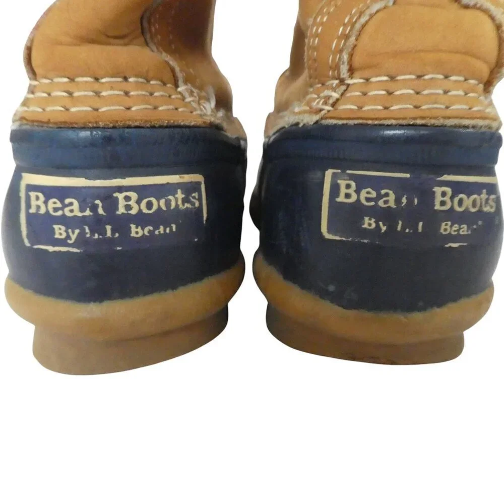 LL Bean Blue Brown Leather Waterproof 6 inch Unlined Bean Boots‎ Womens 8